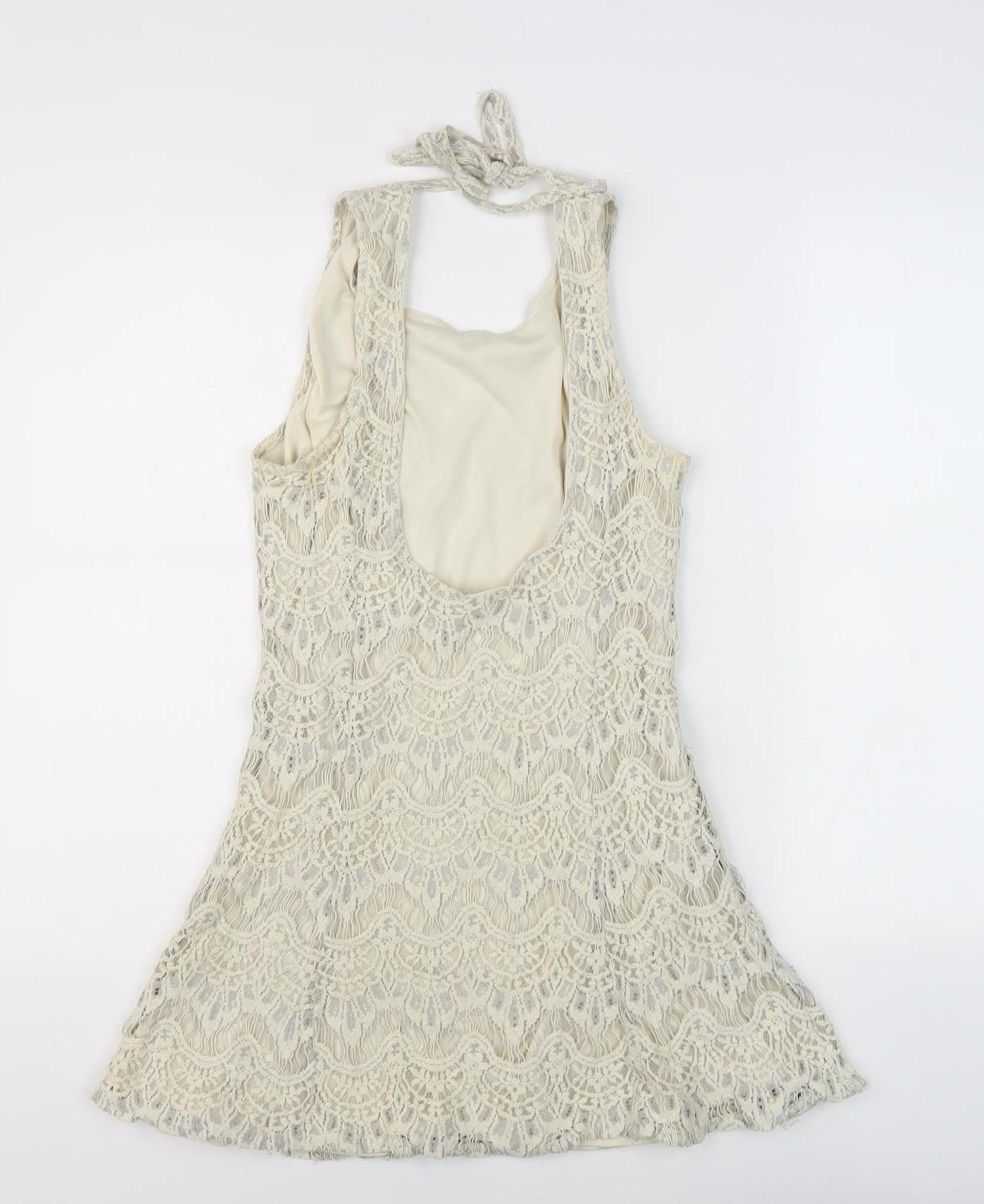 I Love H81 Women's Ivory Halter Lace Dress L