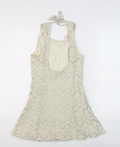 I Love H81 Women's Ivory Halter Lace Dress L