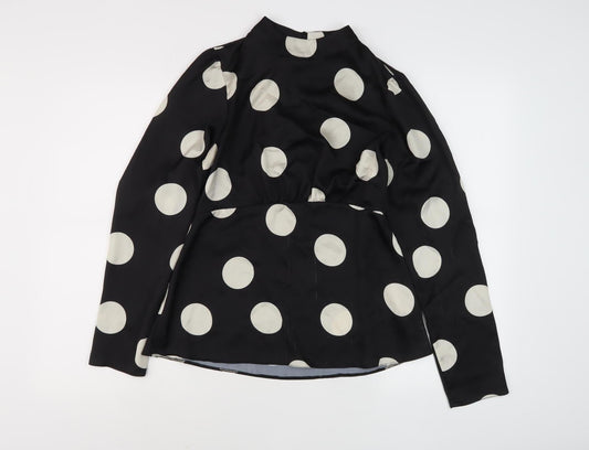 New Look Women's Black High Neck Polka Dot Blouse