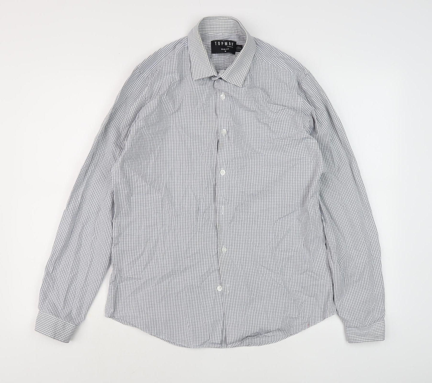 Topman Men's White Check Slim Fit Shirt, Size M