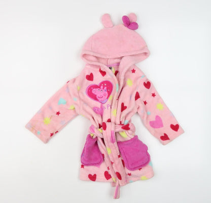 Peppa Pig Girls Pink Fleece Robe, 1/2 Years, Hooded Graphic Print