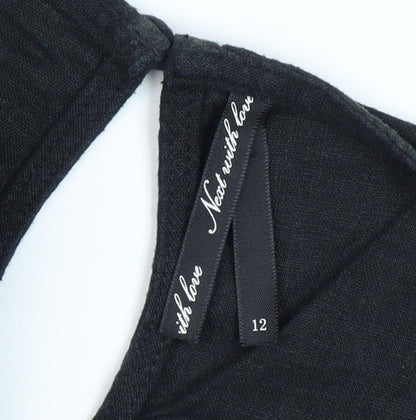 Next Women's Black Sleeveless Cotton Blend Shift Dress