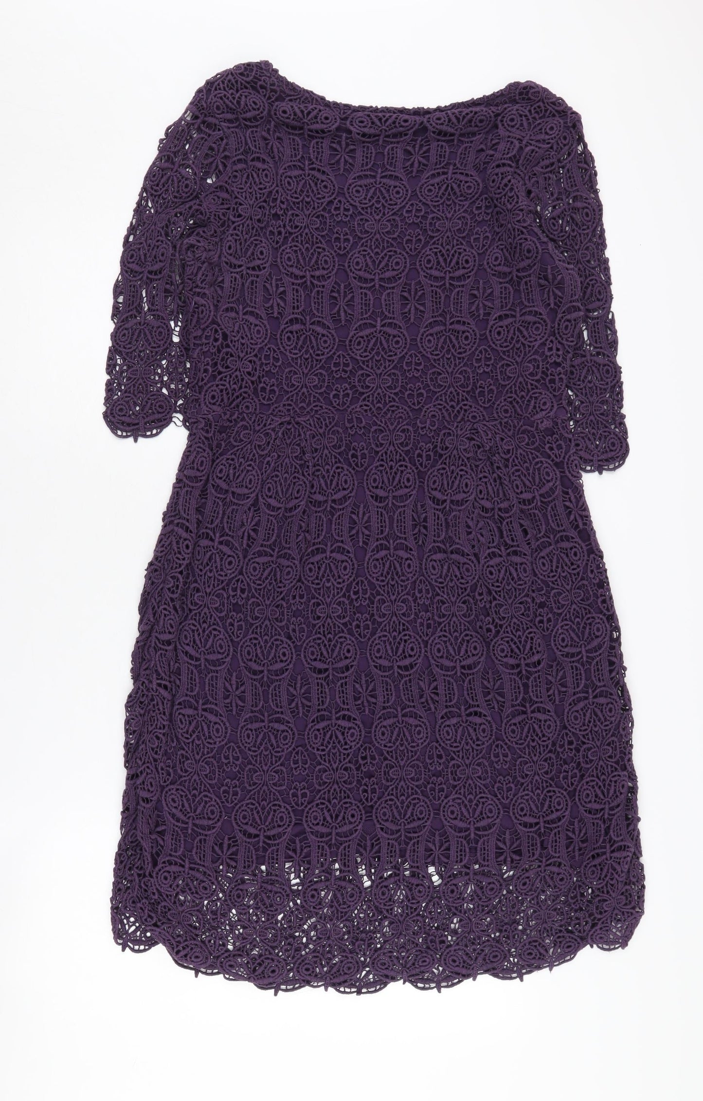 Monsoon Women's Purple 3/4 Sleeve Crochet Shift Dress