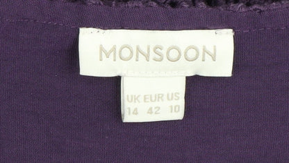 Monsoon Women's Purple 3/4 Sleeve Crochet Shift Dress