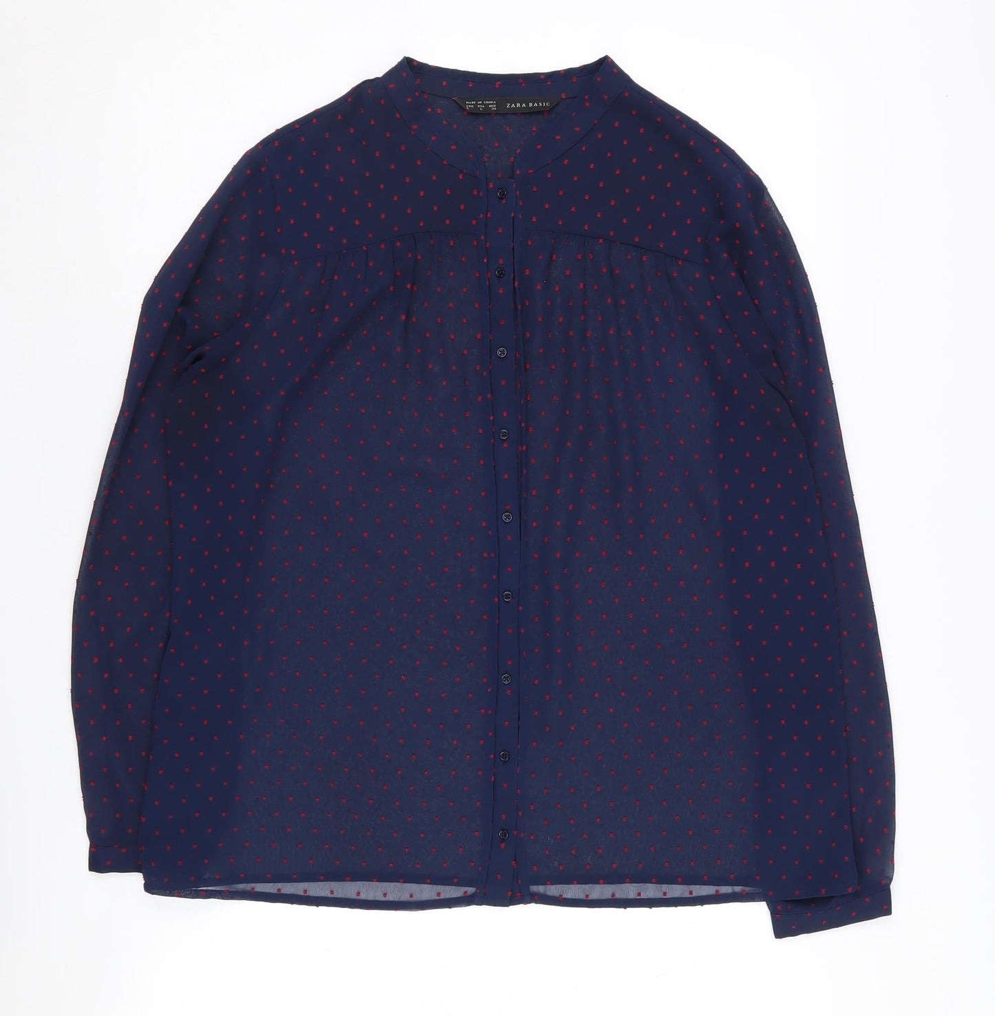 Zara Basic Women's Blue Polka Dot Button-Up Shirt - Size L
