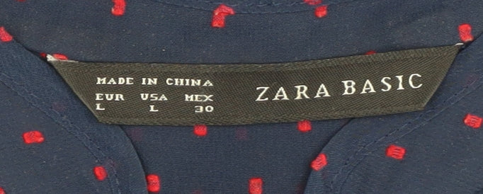 Zara Basic Women's Blue Polka Dot Button-Up Shirt - Size L