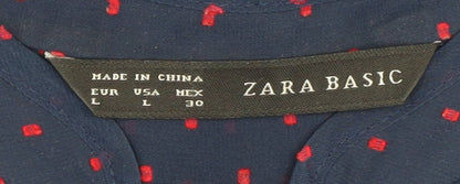 Zara Basic Women's Blue Polka Dot Button-Up Shirt - Size L