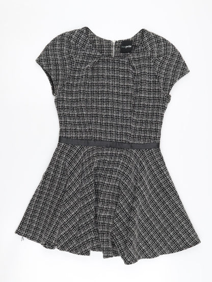 ASOS Petite Women's Black Check Dress, Size 10, Cap Sleeve