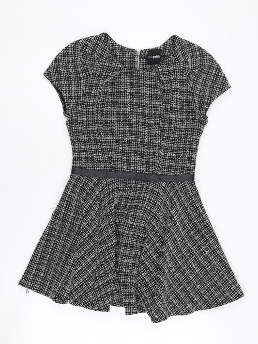 ASOS Petite Women's Black Check Dress, Size 10, Cap Sleeve