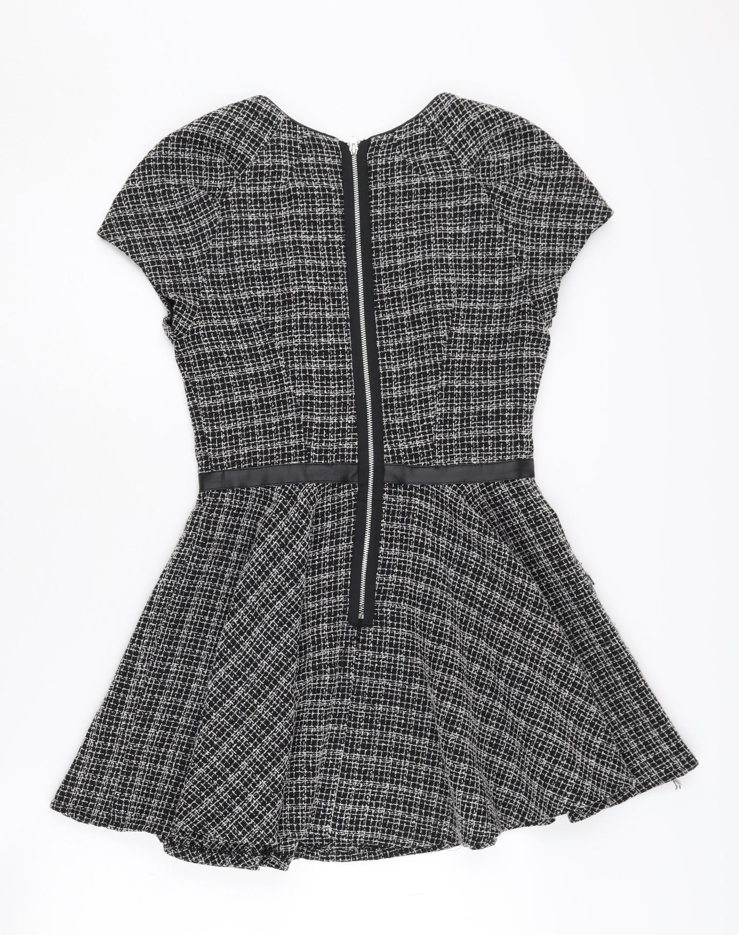 ASOS Petite Women's Black Check Dress, Size 10, Cap Sleeve