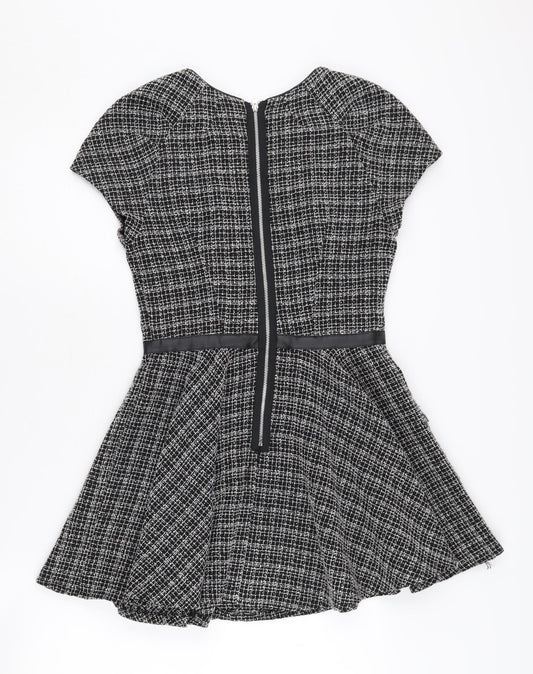 ASOS Petite Women's Black Check Dress, Size 10, Cap Sleeve