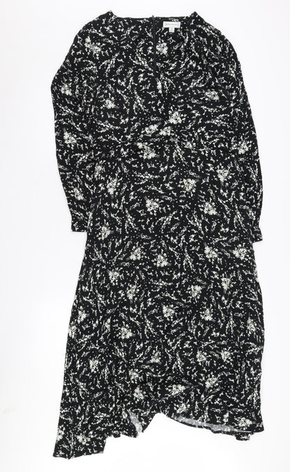 Warehouse Women's Black Floral A-Line Midi Dress, Size 12