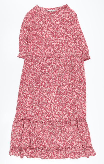 MNG Women's Red Floral Dress, Size 10, 3/4 Sleeve