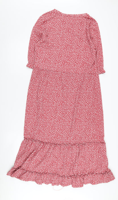 MNG Women's Red Floral Dress, Size 10, 3/4 Sleeve