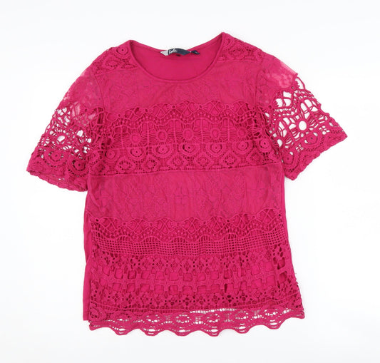 Isle Women's Pink Lace Blouse S Crochet Accent
