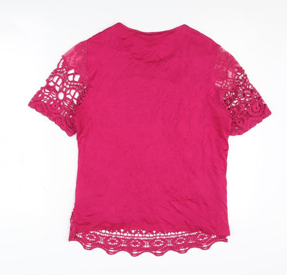 Isle Women's Pink Lace Blouse S Crochet Accent