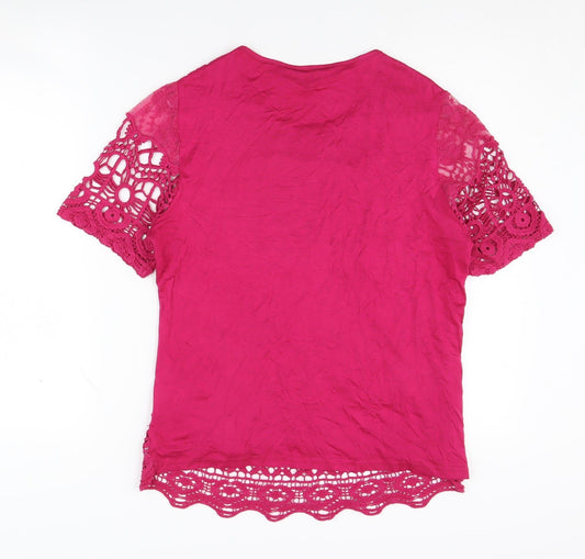 Isle Women's Pink Lace Blouse S Crochet Accent