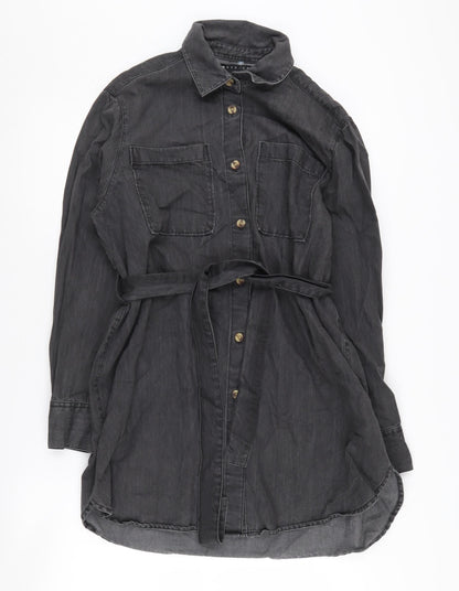 ASOS Women Grey Shirt Dress Size 6 Belted Collared