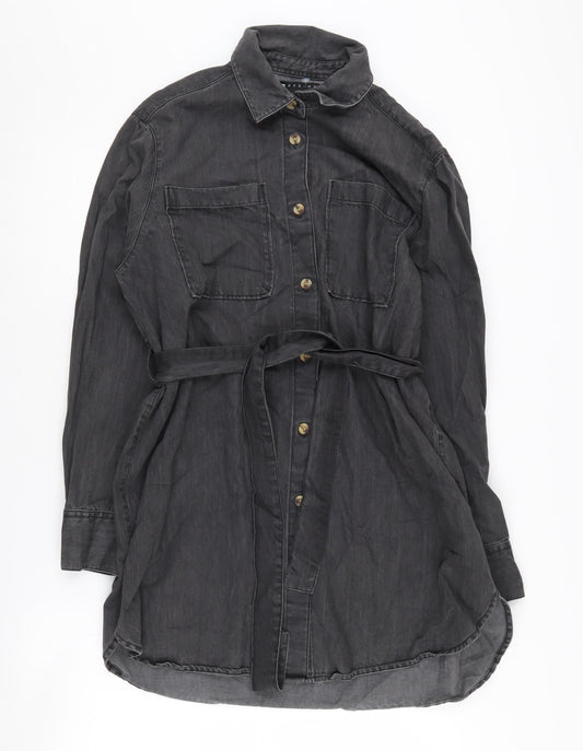 ASOS Women Grey Shirt Dress Size 6 Belted Collared