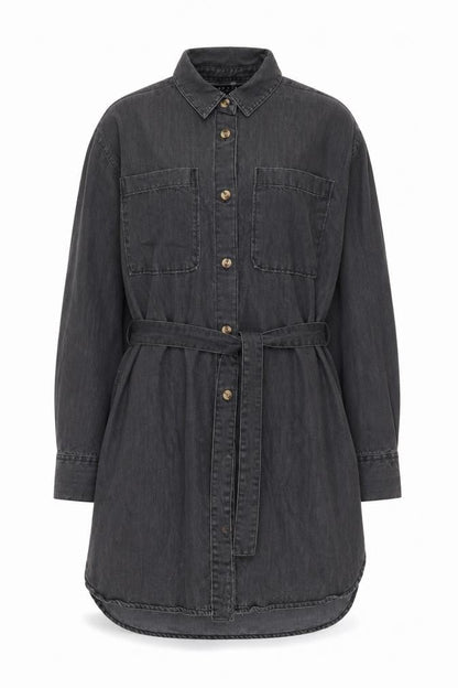 ASOS Women Grey Shirt Dress Size 6 Belted Collared
