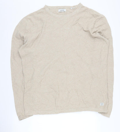 Jack & Jones Men's Beige 2XL Cotton Pullover Jumper
