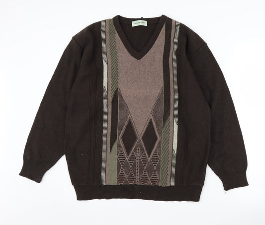 Greenwoods Men's Brown Pullover Jumper, L, V-Neck