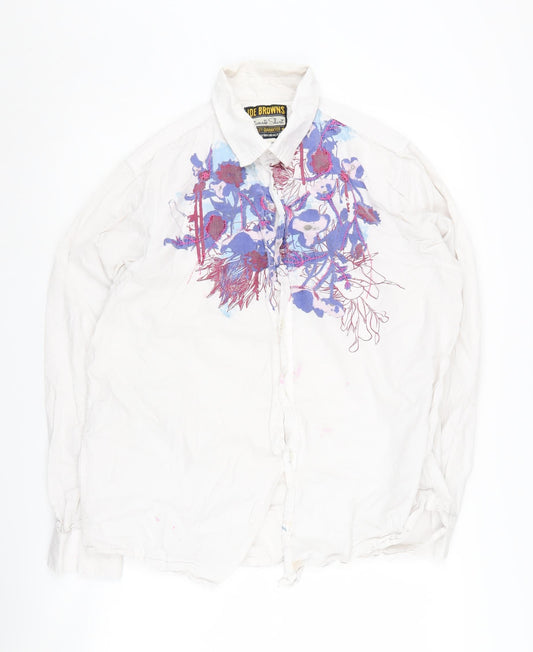 Joe Browns Unisex White Floral Button-Up Shirt L