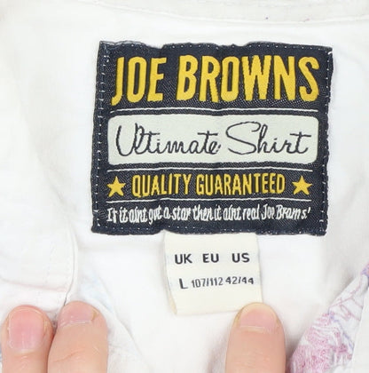 Joe Browns Unisex White Floral Button-Up Shirt L