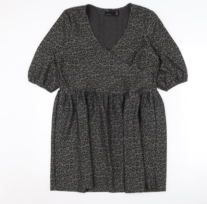 ASOS DESIGN Women’s Black Animal Print Smock Dress 8