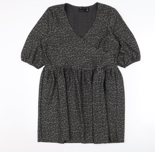 ASOS DESIGN Women’s Black Animal Print Smock Dress 8