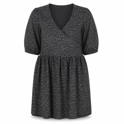 Front view of ASOS DESIGN Women’s Black Animal Print Smock Dress 8