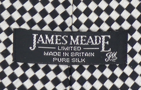 James Meade Men's Black & White Geometric Silk Tie