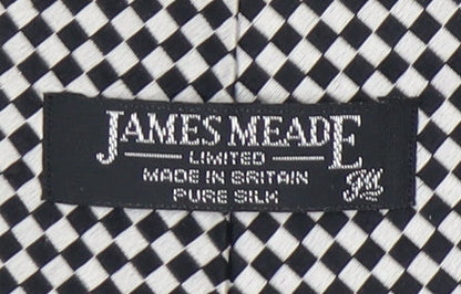 James Meade Men's Black & White Geometric Silk Tie