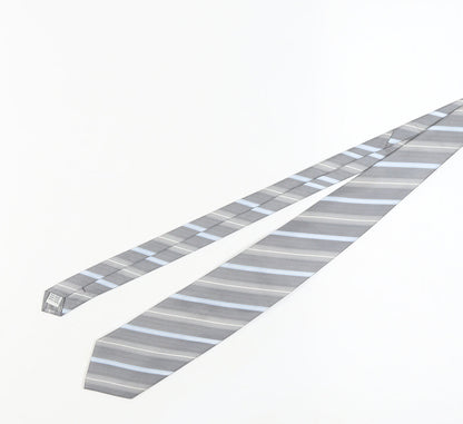 Mens Bäumler Grey Striped 100% Silk  Tie