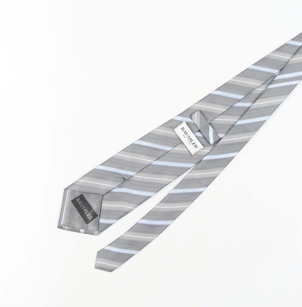 Mens Bäumler Grey Striped 100% Silk  Tie