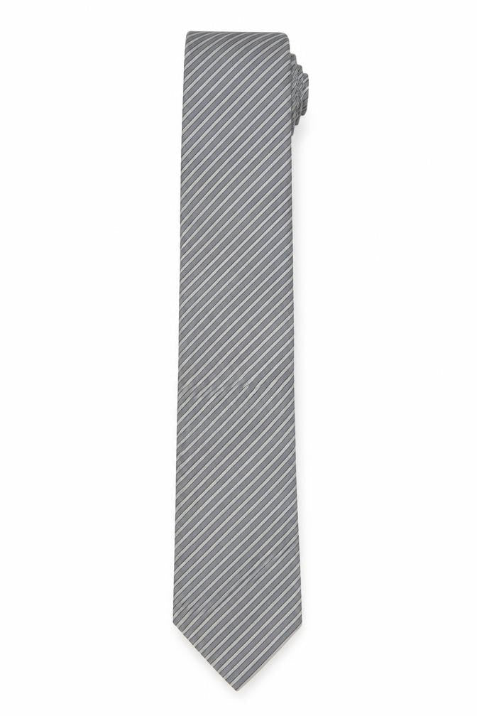 Mens Calvin Klein Grey Striped 100% Silk  Tie