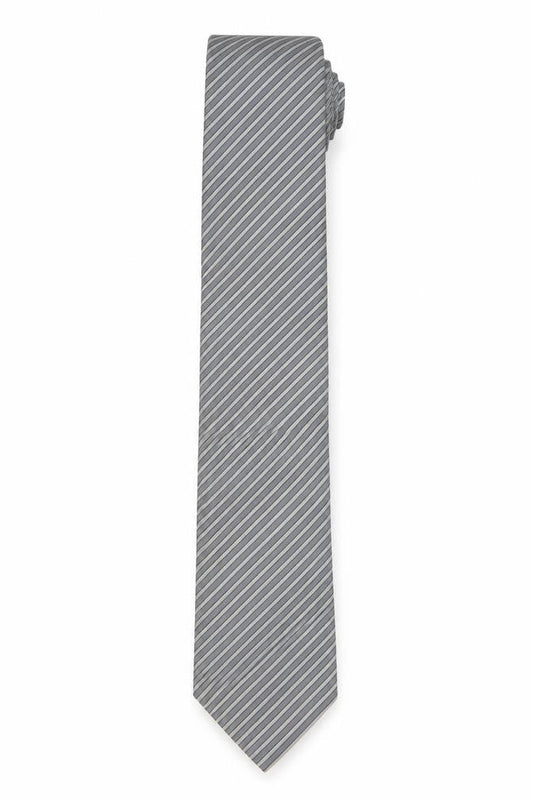 Mens Calvin Klein Grey Striped 100% Silk  Tie