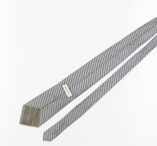 Mens Calvin Klein Grey Striped 100% Silk  Tie