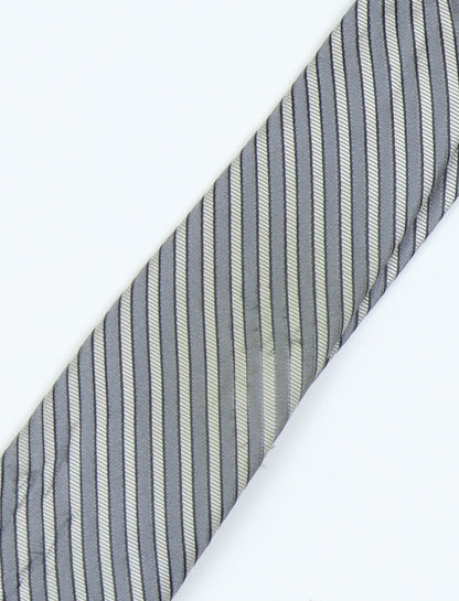 Mens Calvin Klein Grey Striped 100% Silk  Tie