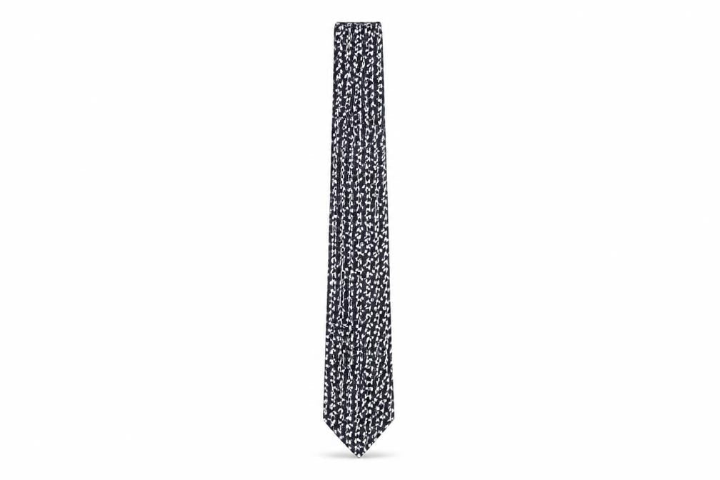 Mens Marks and Spencer Black Houndstooth 100% Silk Slim Tie