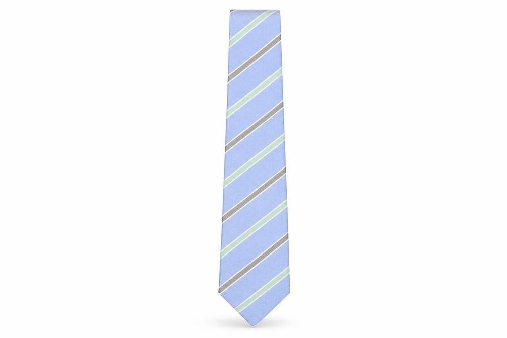 Front view of Atlas Design Men's Blue Striped Silk Linen Tie