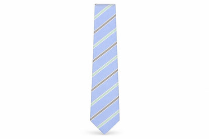 Front view of Atlas Design Men's Blue Striped Silk Linen Tie