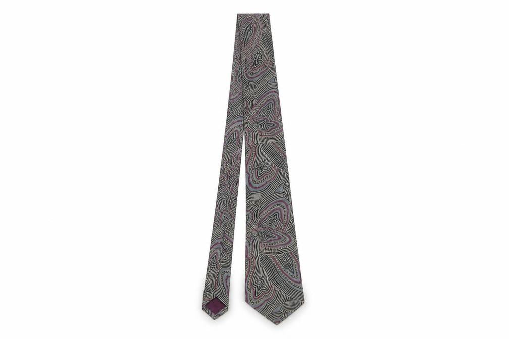 Mens Michelsons Grey Geometric 100% Silk  Tie