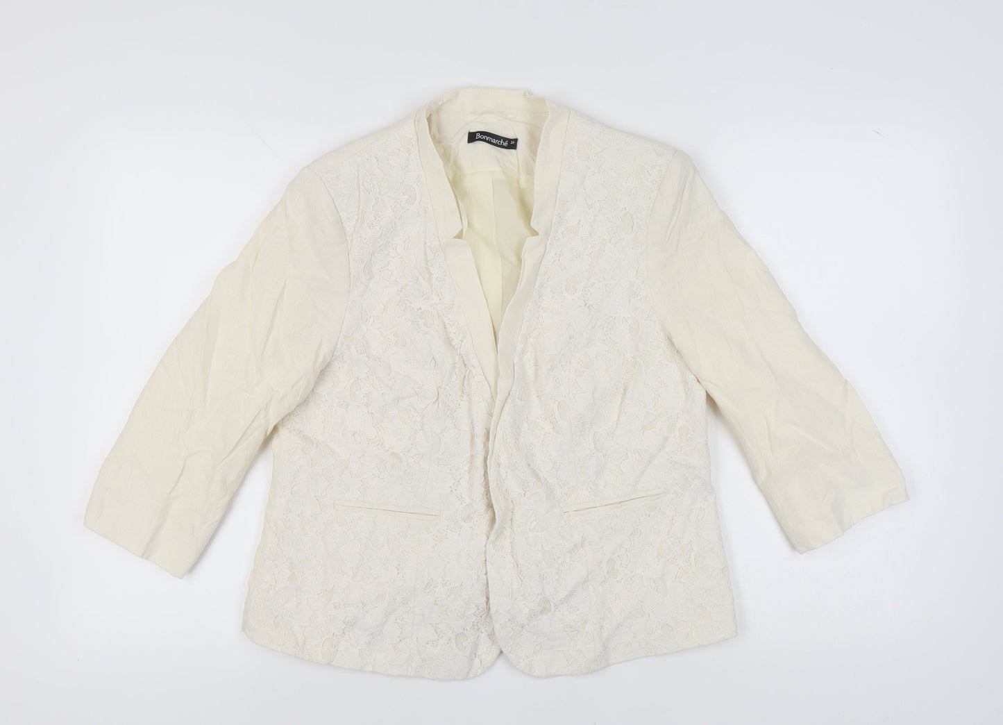 Bonmarché Women Ivory Blazer, Size 16, Lace, 3/4 Sleeve