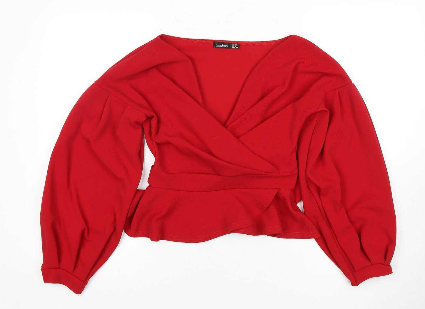 Boohoo Women's Red Wrap Blouse - UK 12