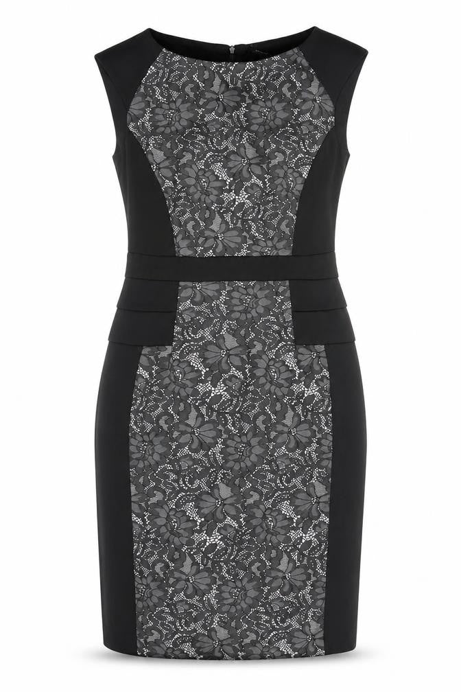 Front view of Roman Women’s Black Lace Detail Sheath Dress, size UK 10