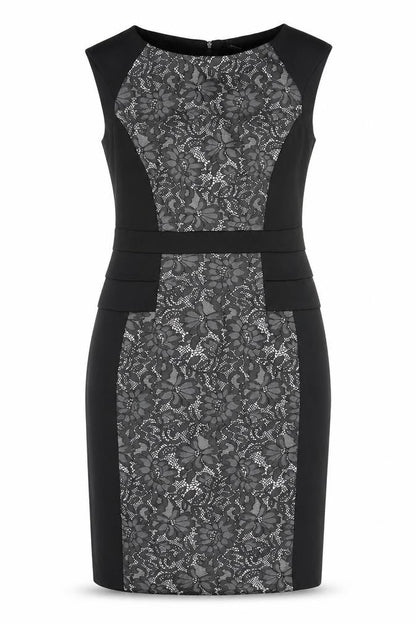 Front view of Roman Women’s Black Lace Detail Sheath Dress, size UK 10