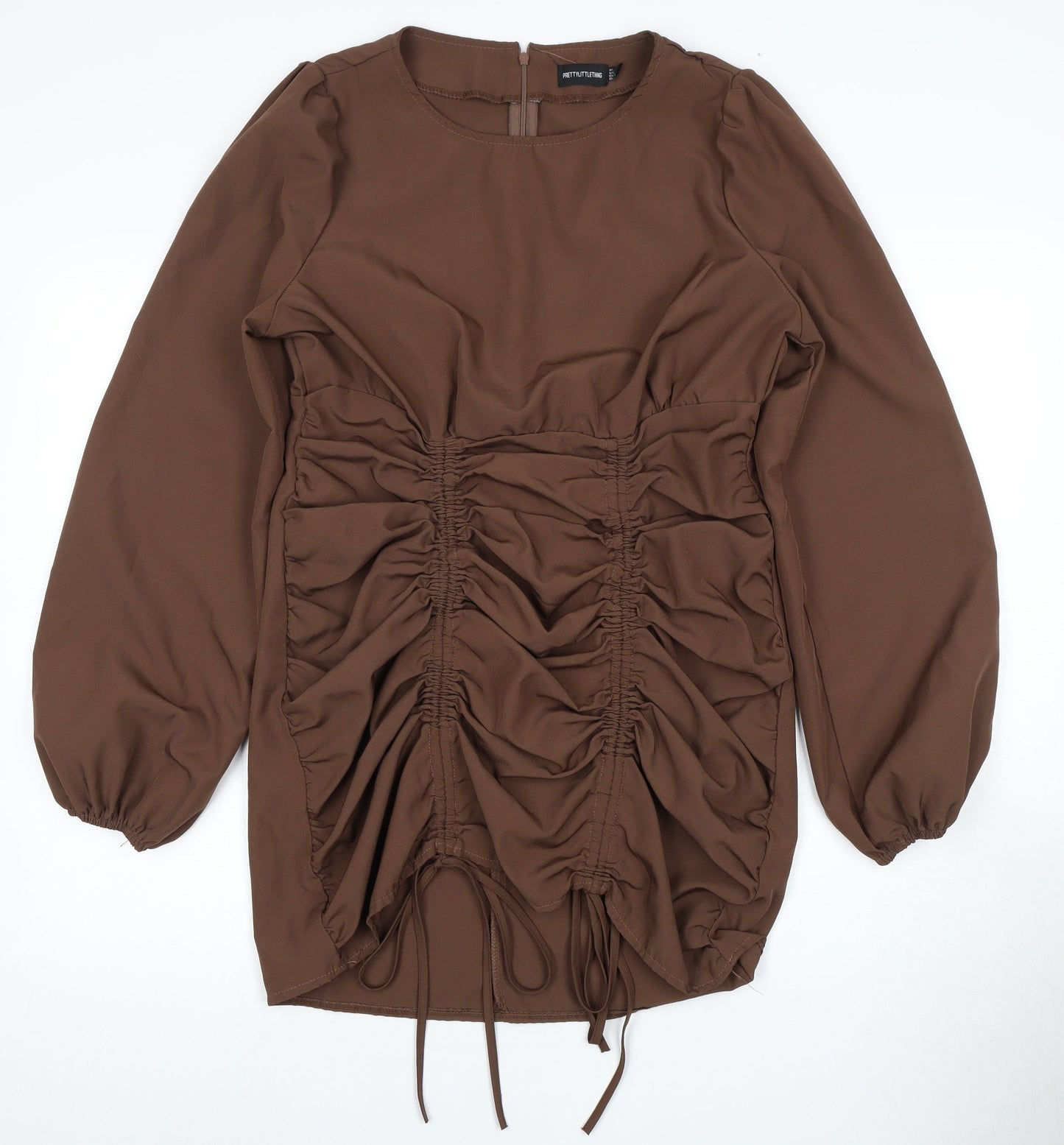 PrettyLittleThing Brown Long Sleeve Dress, Size 12