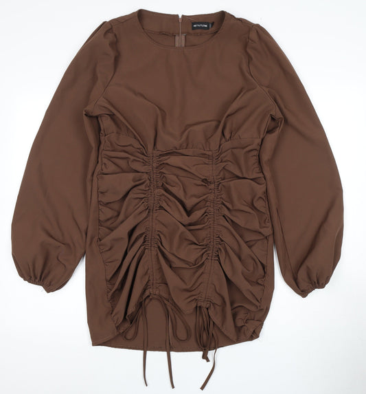 PrettyLittleThing Brown Long Sleeve Dress, Size 12