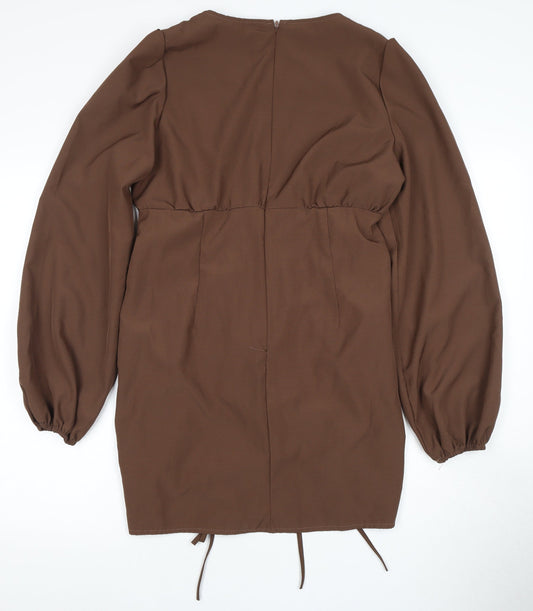 PrettyLittleThing Brown Long Sleeve Dress, Size 12